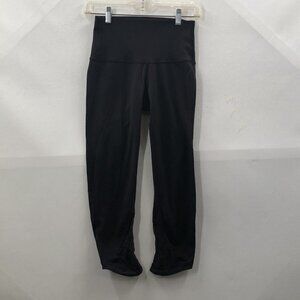 LULULEMON Womens Black Mid Rise Elastic Waist Ruched Cropped Leggings Size 4